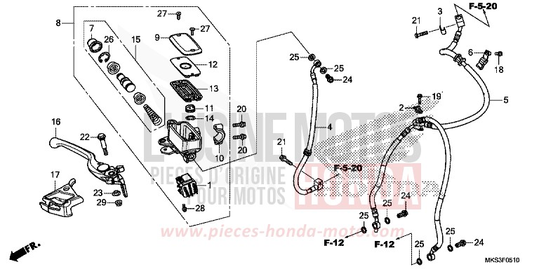 MAITRE-CYLINDRE DE FREIN AVANT CYLINDRE de Africa Twin Méca PEARL GLARE WHITE (NHB53H) de 2020